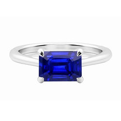 Anello solitario da donna. 2 carati. set di griffe. zaffiro Srilanka taglio smeraldo