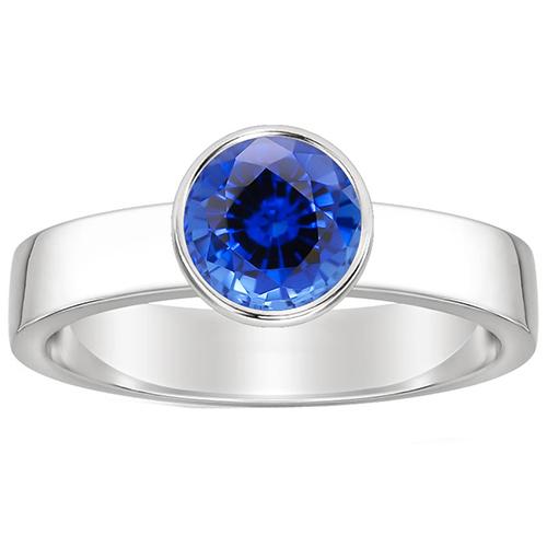 Anello solitario da uomo con castone rotondo zaffiro blu 2 carati gambo spesso