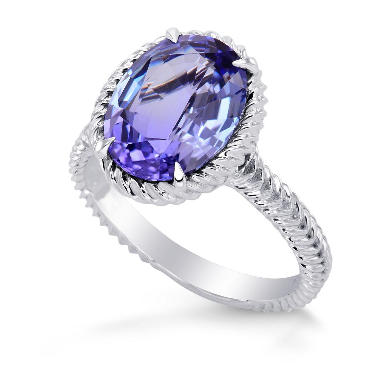 Anello solitario grande in tanzanite ovale con polo da 2,5 carati in oro bianco 14 carati - harrychadent.it