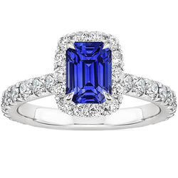 Anello solitario in oro bianco con accenti Zaffiro blu e diamante 5 Carati