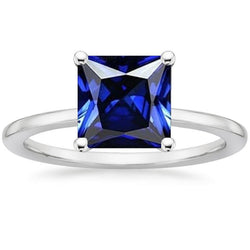 Anello solitario in oro bianco con gemma di zaffiro blu principessa 5 carati