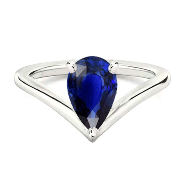 Anello solitario in oro bianco con gemme pera zaffiro di Ceylon 2.50 carati - harrychadent.it