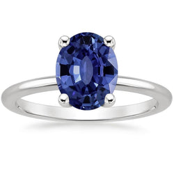 Anello solitario in oro bianco gioielli zaffiro Ceylon ovale 2 carati
