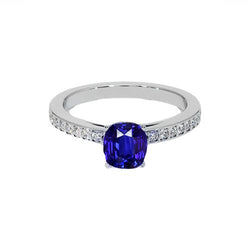 Anello solitario in oro con zaffiro blu con accenti di diamanti rotondi 6 carati
