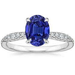 Anello solitario in oro con zaffiro di Ceylon e diamanti stile vintage 3 carati