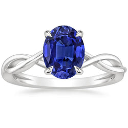 Anello solitario in oro con zaffiro ovale di Ceylon 2.50 carati stile infinito