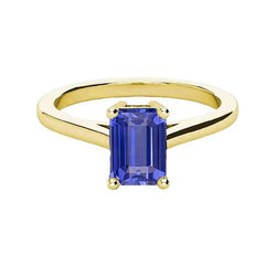 Anello solitario in oro giallo Emerald Ceylon Sapphire Gemstone 2 carati