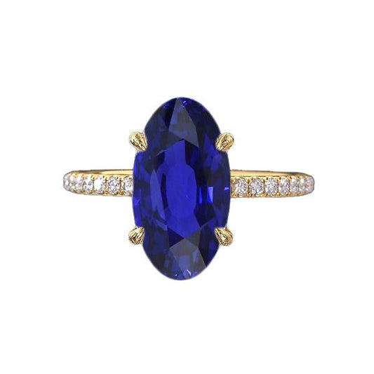 Anello solitario in oro giallo con zaffiro blu ovale con accenti 4 carati - harrychadent.it