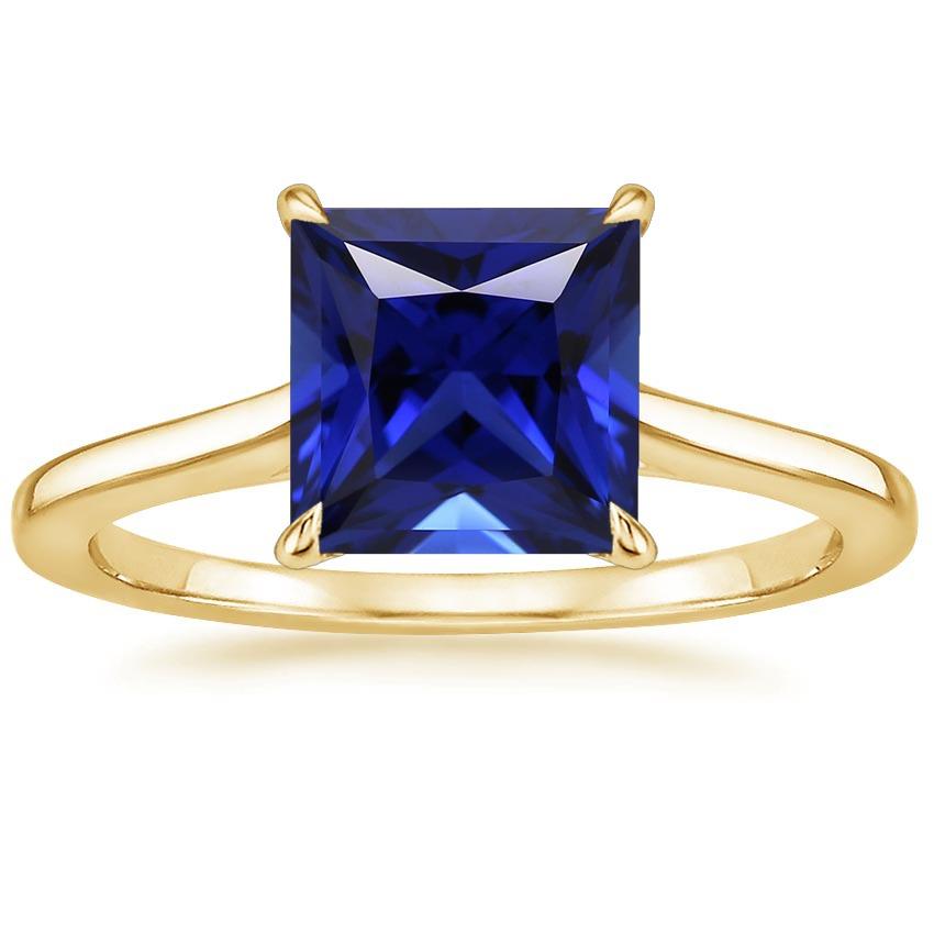 Anello solitario in oro giallo con zaffiro di Ceylon taglio Princess 5 carati - harrychadent.it