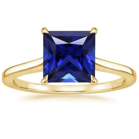 Anello solitario in oro giallo con zaffiro di Ceylon taglio Princess 5 carati - harrychadent.it