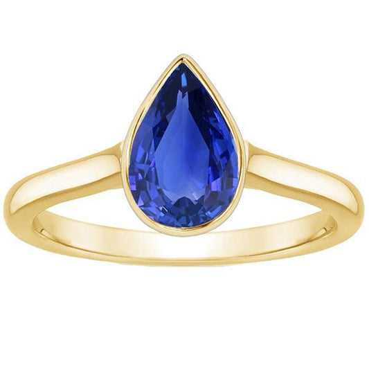 Anello solitario in oro giallo lunetta con zaffiro dello Sri Lanka pera 4 carati - harrychadent.it