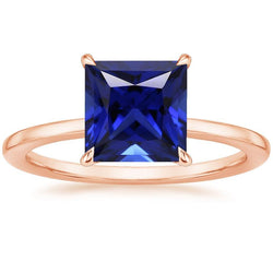 Anello solitario in oro rosa 14K con zaffiro di Ceylon taglio Princess 5 carati