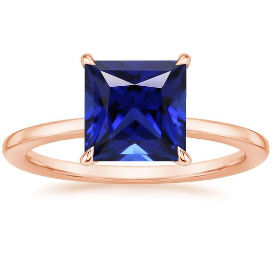 Anello solitario in oro rosa 14K con zaffiro di Ceylon taglio Princess 5 carati - harrychadent.it