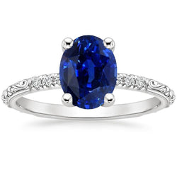 Anello solitario in stile antico con accenti blu zaffiro da 3,50 carati