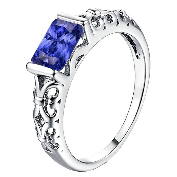 Solitaire Radiant Bar Set Anello con zaffiro blu stile antico 2 carati - harrychadent.it