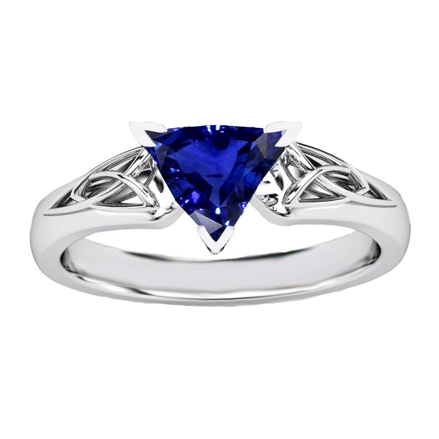 Anello Solitario Trillion V Prong Blue Sapphire Antique Style 2 Carati - harrychadent.it