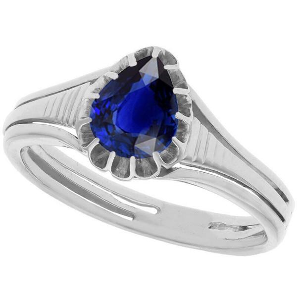 Anello solitario in stile vintage con zaffiro di Ceylon taglio a pera 2 carati - harrychadent.it