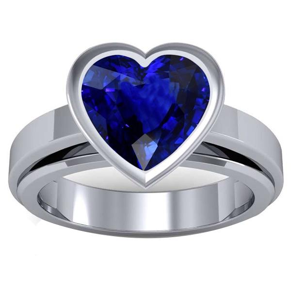 Anello solitario in zaffiro blu 3 carati con castone a forma di cuore incastonato in oro 14k - harrychadent.it