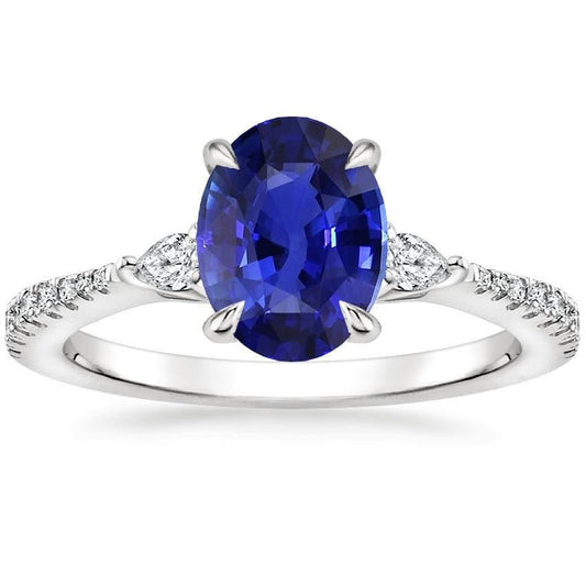 Anello solitario in zaffiro blu con pera e diamante rotondo 3 carati - harrychadent.it