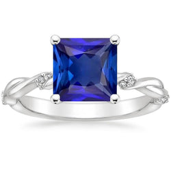 Anello solitario in zaffiro blu con piccoli accenti di diamante 5.50 carati
