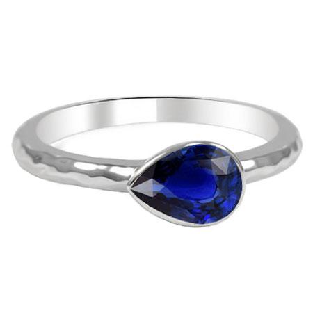 Anello solitario in zaffiro blu da 1.50 carati con castone incastonato a forma di pera in oro 14K - harrychadent.it