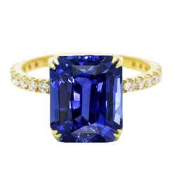 Anello solitario in zaffiro blu smeraldo con accenti di diamanti da 4,50 carati