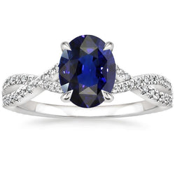 Anello solitario in zaffiro blu stile infinito con accenti oro 5 carati