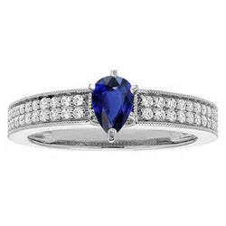 Anello solitario pera blu zaffiro con accenti di diamante 3 carati