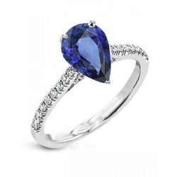 Anello solitario pera blu zaffiro con smerlo incastonato diamanti 3 carati