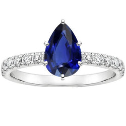 Anello solitario pera blu zaffiro pavé con accenti di diamante 5.25 carati