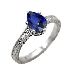 Anello solitario pera blu zaffiro stile antico 2 carati oro