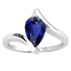Anello solitario pera con zaffiro blu intenso 14k Gold Tension Style 2 carati