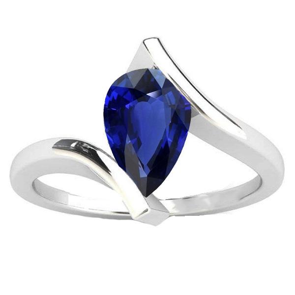 Anello solitario pera con zaffiro blu intenso 14k Gold Tension Style 2 carati - harrychadent.it