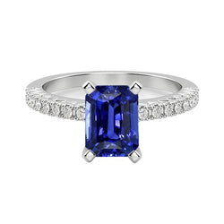 Anello solitario smeraldo blu intenso con zaffiro con accenti 3 carati