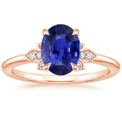 Anello solitario zaffiro blu e accenti di diamante 4 carati stile floreale
