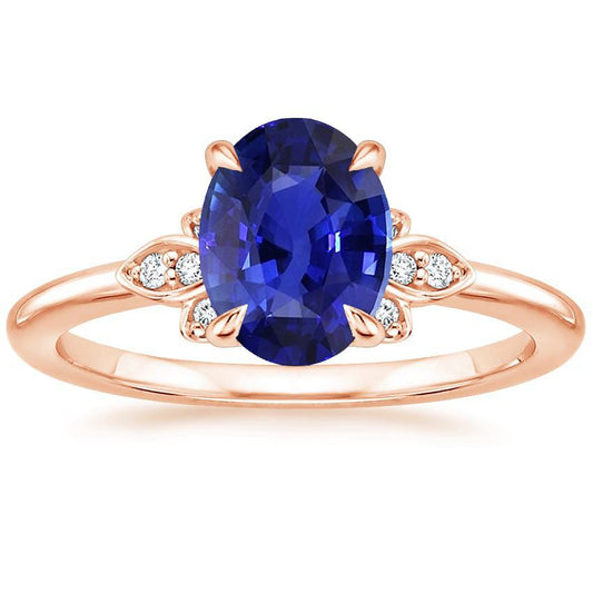 Anello solitario zaffiro blu e accenti di diamante 4 carati stile floreale - harrychadent.it