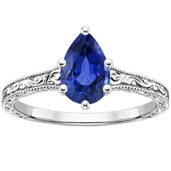 Anello solitario zaffiro blu taglio a pera 4 carati stile antico