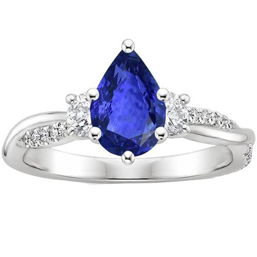 Anello stile 3 pietre con accenti diamante e zaffiro blu pera 6 carati - harrychadent.it