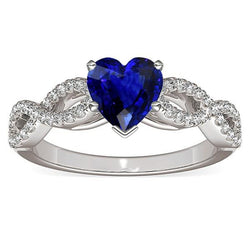 Anello stile infinito con zaffiro blu cuore a 3 carati e pietra preziosa di diamante