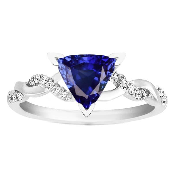 Diamante Trilioni V Prong Blue Sapphire Ring 2 Carati Twisted Style - harrychadent.it