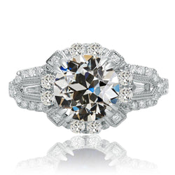 Anello stile vintage baguette e anello rotondo con diamanti taglio antico, set 8 carati