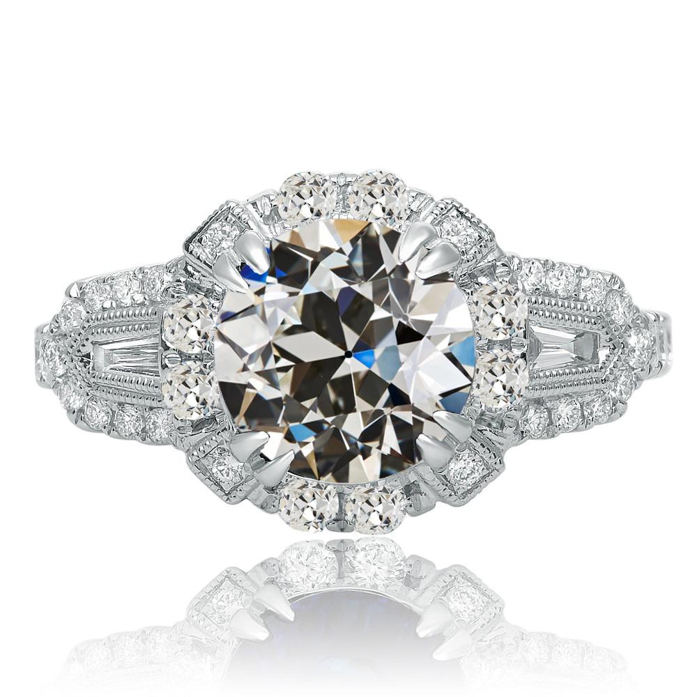 Anello stile vintage baguette e anello rotondo con diamanti taglio antico, set 8 carati - harrychadent.it