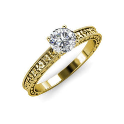 Anello stile vintage con diamante solitario a taglio rotondo da 2 ct. Oro giallo 14K