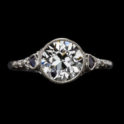 Anello stile vintage vecchio minatore con diamanti e zaffiri a cuore 3,50 carati