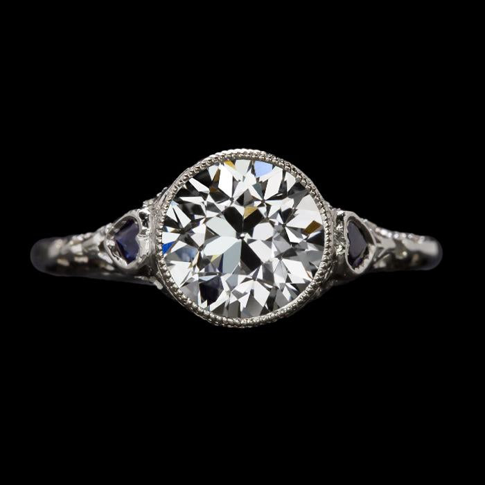 Anello stile vintage vecchio minatore con diamanti e zaffiri a cuore 3,50 carati - harrychadent.it