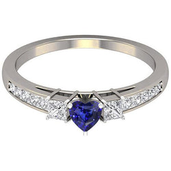 Anello taglio cuore con diamante zaffiro blu e diamanti princess da 2 carati e oro bianco 14 carati