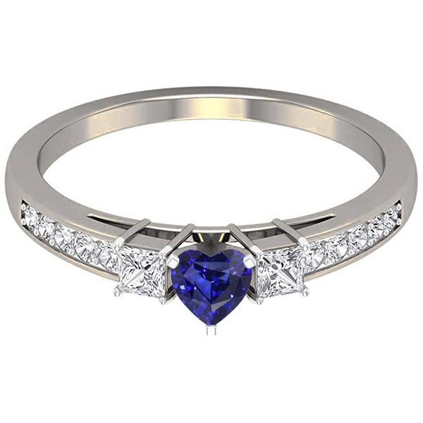 Anello taglio cuore con diamante zaffiro blu e diamanti princess da 2 carati e oro bianco 14 carati - harrychadent.it
