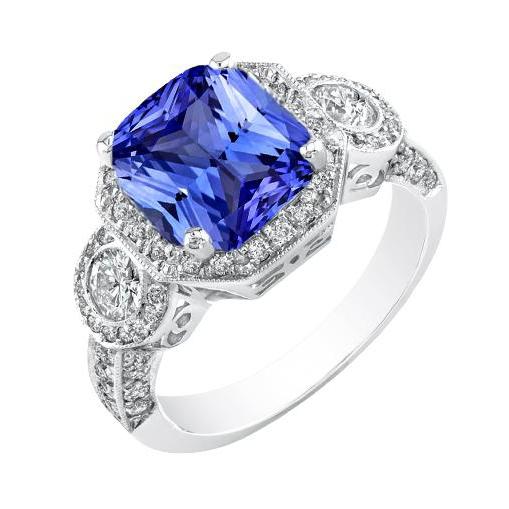 Anello taglio radiante con diamante zaffiro stile vintage 4.50 carati Milgrain - harrychadent.it