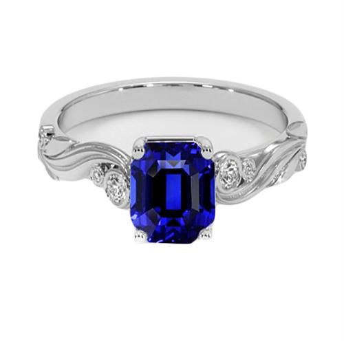 Anello taglio Asscher con diamanti e zaffiri di Ceylon stile vintage 5.50 carati - harrychadent.it