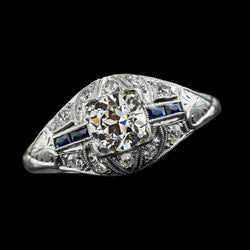 Anello tondo vecchio minatore diamante zaffiro gambo Milgrain 2.50 carati
